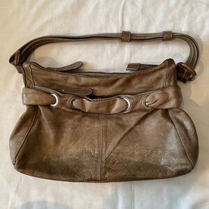 Heyraud Distressed Leather Light Brown Handbag Shoulder Bag Zipper Closure